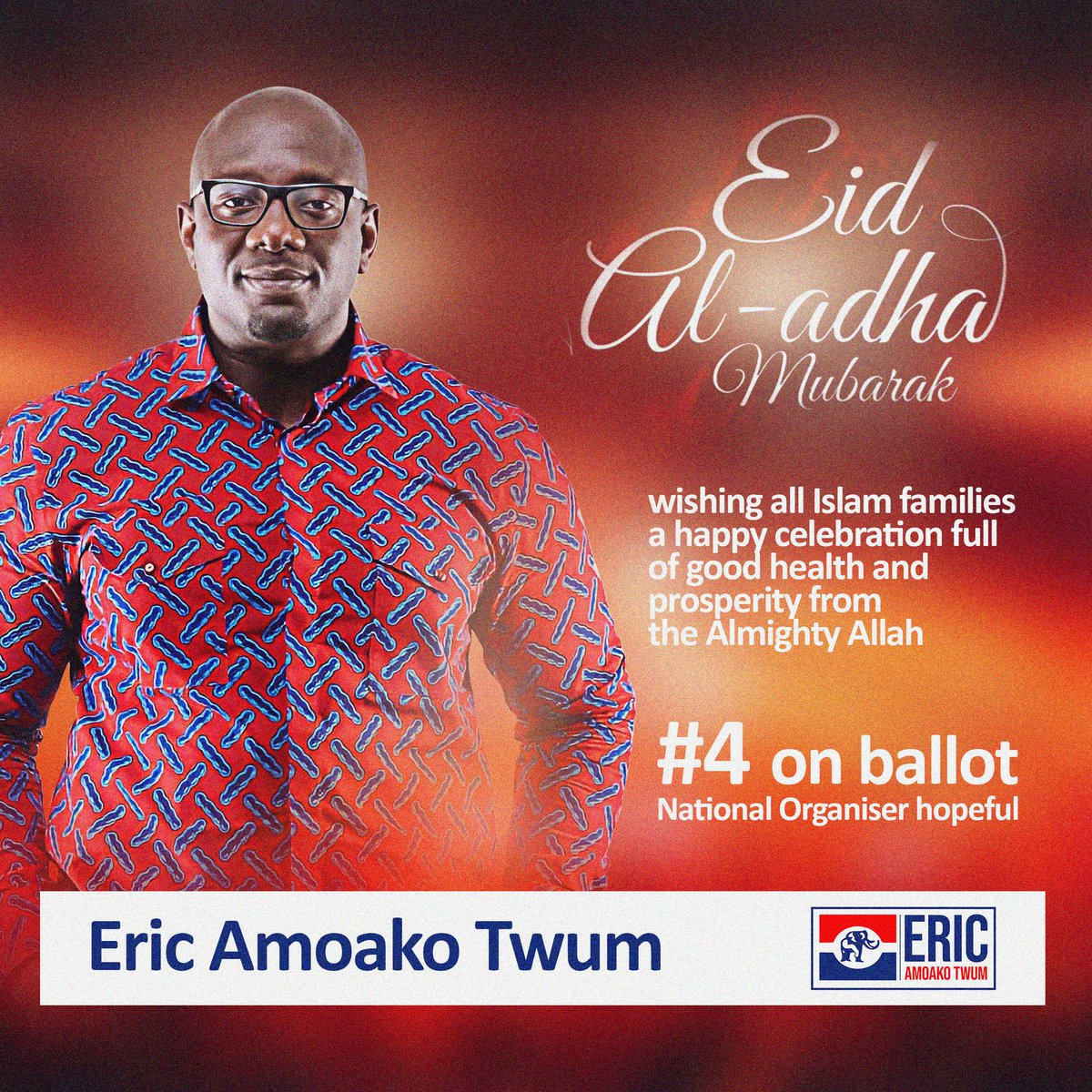 EricAmoakoTwum1's tweet photo. Wishing all Islam families a happy celebration full of good health and prosperity from the Almighty Allah
#Eric4NationalOrganizer
#Vote4Eric
#Vote4theBest
#Fit4theJob https://t.co/dZYOVTdpQO