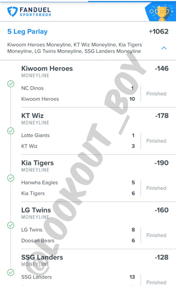 1parlayyawayy's tweet photo. π₯Άππ₯Άπ #kbo #FanDuel #sportsbet #GamblingTwitter #baseballlocks #sportsbetting #fanduelsportsbook βΎοΈ https://t.co/92BpNp3Riz