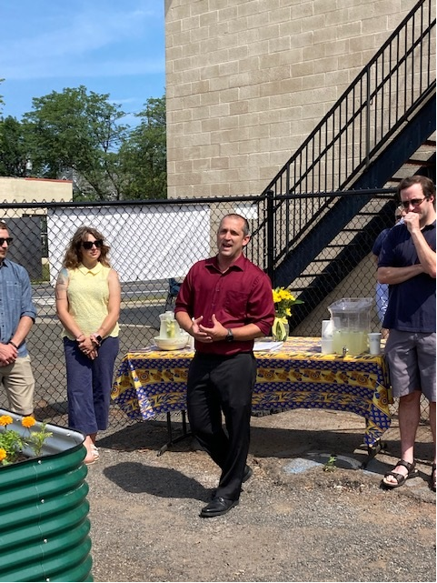 Jason Kraska shares with the crowd how Jay Scott was the ultimate volunteer, helping so many. Mr. Scott served on various committees, ran the Farmer's Market, mentored others and committed dozens of hours a week volunteering for Somerville Borough.