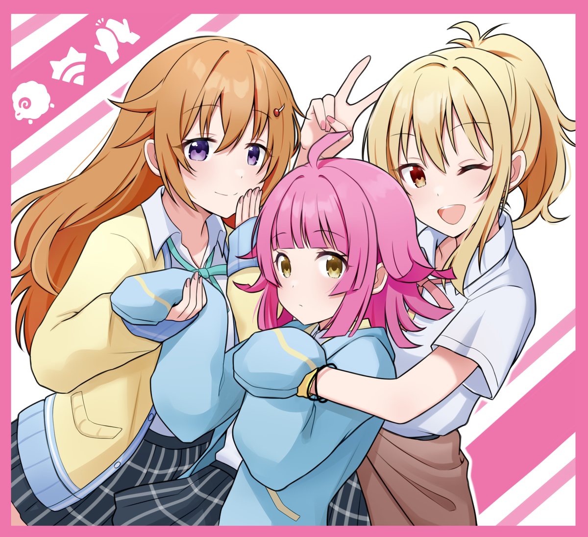 tennouji rina multiple girls pink hair nijigasaki academy school uniform 3girls yellow eyes blonde hair school uniform  illustration images