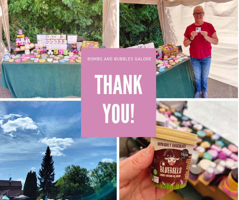 BombsandBubbles's tweet photo. Several reasons for literal happy dances today - brilliant day even though it was absolutely roasting and the bouncy castle didn't show up! Now to chill and wait for Mr Bublé to get on stage down the road! 

#MHHSBD #StallDay #SBS #QueenOf #Derby #bathbombs https://t.co/rEpzPEFW1w
