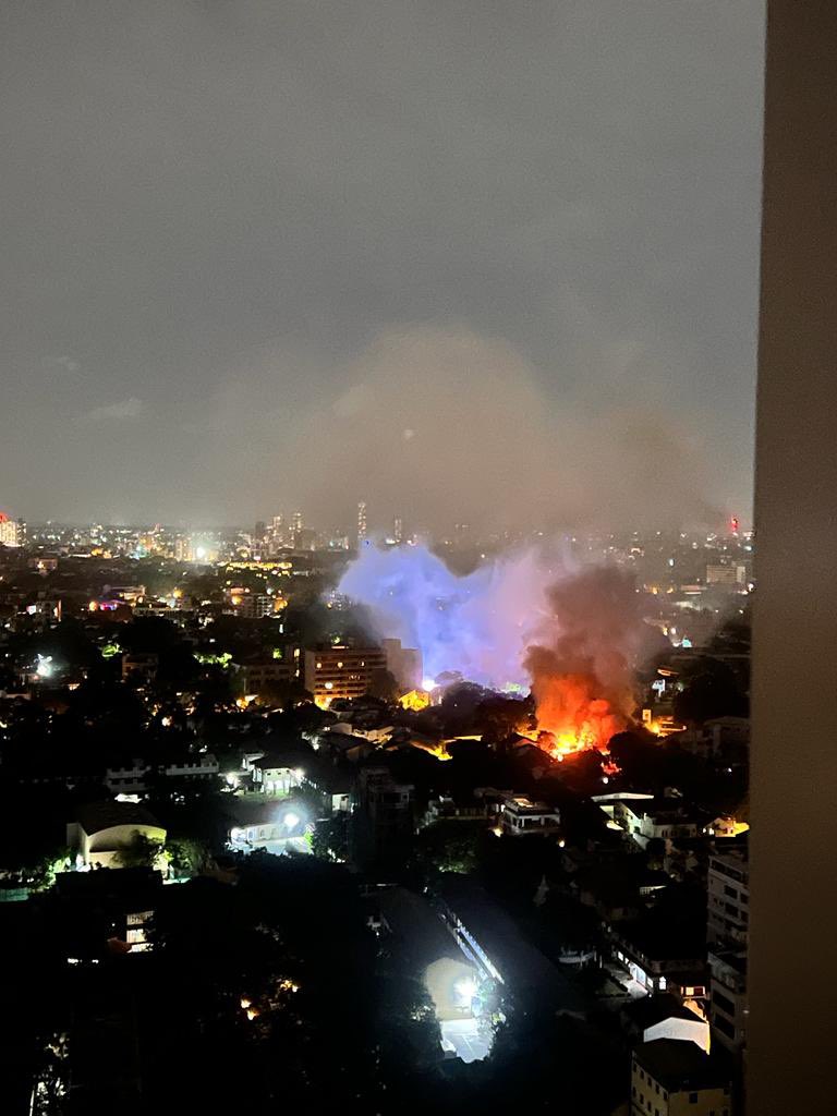 A friend sent this. This is apparently the prime ministers <a href="/RW_UNP/">RW_LK</a> home. It has been set on fire. I strongly condemn this violence. This is not justifiable.