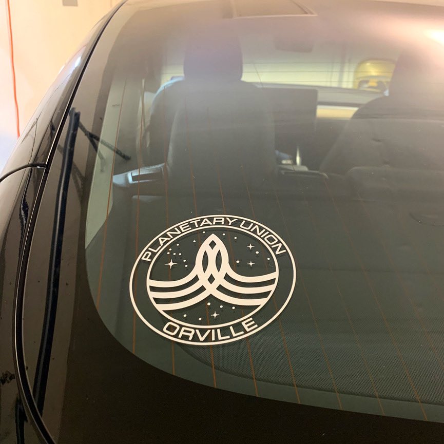 theallenherman's tweet photo. Made my own Planetary Union emblem for my car with the Cricut. #theorville #planetaryunion #newhorizons #theorvillenewhorizons #hulu #cricut #tesla @hulu @TheOrville https://t.co/sUONqVHn33