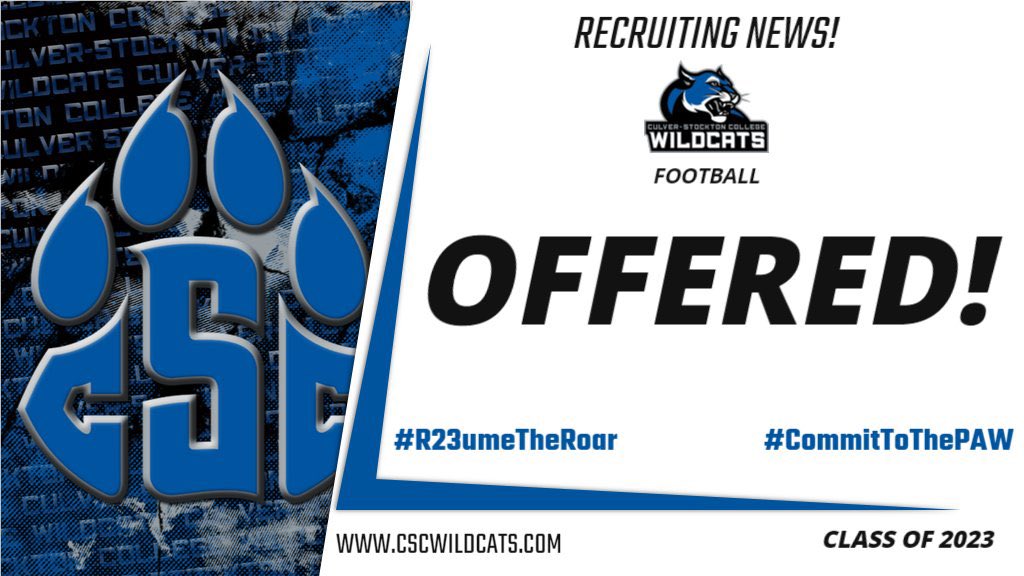 Wow! After a great conversation with <a href="/CoachCutshaw/">Roy Cutshaw Jr</a> I’m blessed to say I’ve received an offer from <a href="/CSCwildcatsFB/">Culver Football</a>. #CommitToThePaw