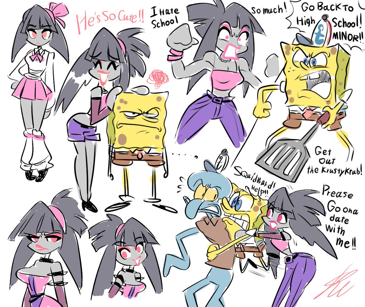 Mr krabs and Plankton have a similar relationship.
Squidward's job is to protect SpongeBob from her.(The reason for this, of course, is that he don't want to get himself into any more troublesome trouble.) 
