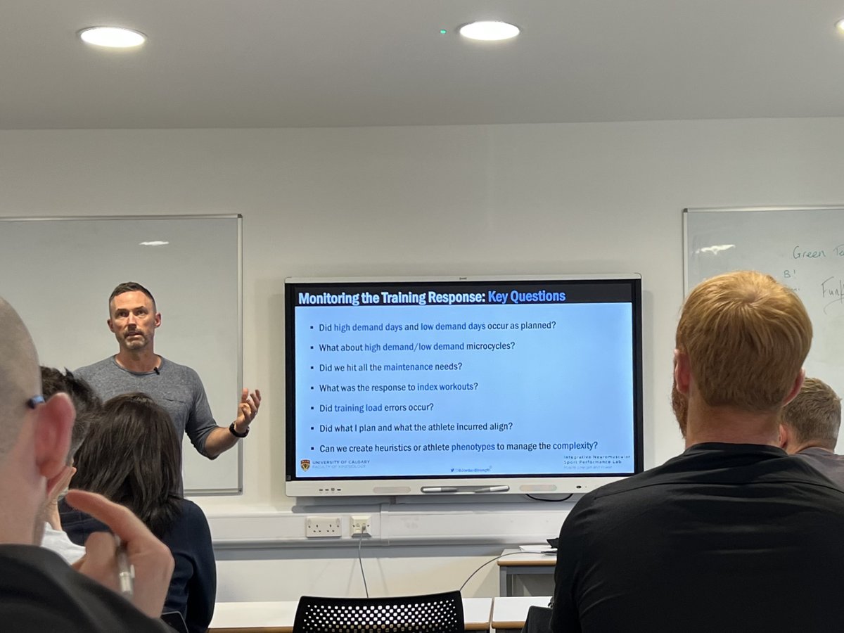 MikeYoung's tweet photo. Holy grail and key questions when monitoring the training response from the always brilliant @jordanstrength at the @ltadnetwork annual conference #periodization #monitoring #strengthandconditioning https://t.co/v1zLCizXVD