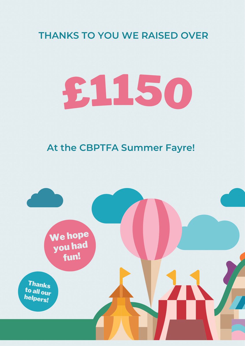 cinnamonschool's tweet image. We would just like to say a HUGE Thank you to the CBPTFA who made our Summer Fayre possible. And to all those who donated prizes, attended and joined in with the festivities.
We are delighted to announce together with the CBPTFA we raised over ....