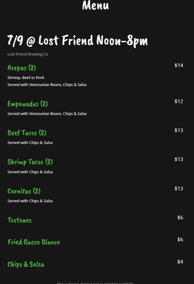 FusionCraigs's tweet photo. At Lost Friend Brewing Co Today from Noon til 8!  We're slingin' Venezuelan and Latino Cuisine! https://t.co/IdRXjSD1v0