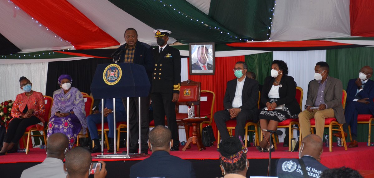 WHOKenya's tweet photo. President Uhuru Kenyatta who launched  the WHO 
 Emergency Hub for the region in Nairobi today, praised @WHO vision and initiative saying it will support capacity building in health workforce &amp;  improve efforts for effective &amp; swift response to emergencies  in Africa https://t.co/hDFSsrqMqa