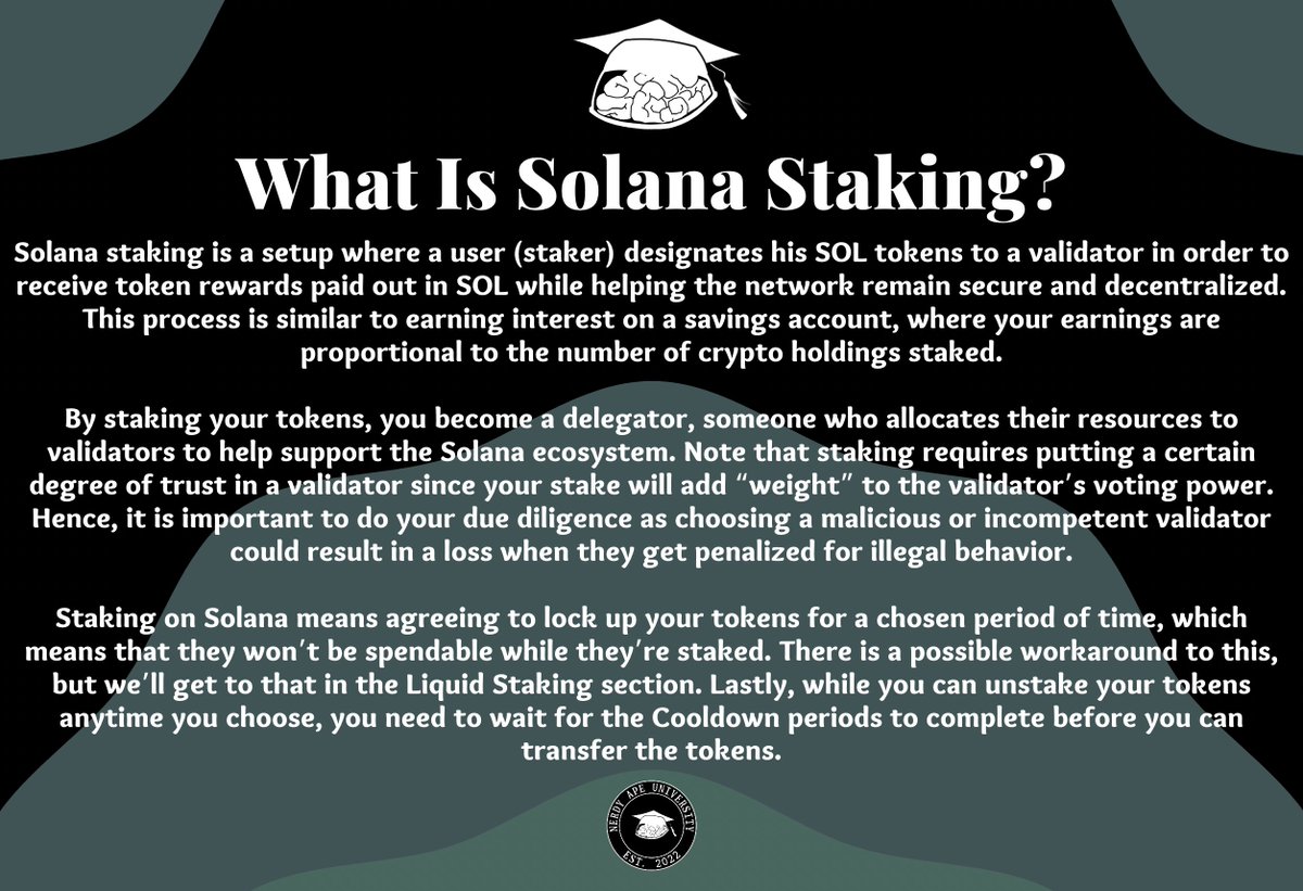 What is Solana Staking?

#NerdyApeUniversity #NerdyApeHub #NerdyLabs
#NAH $NERD 🧠