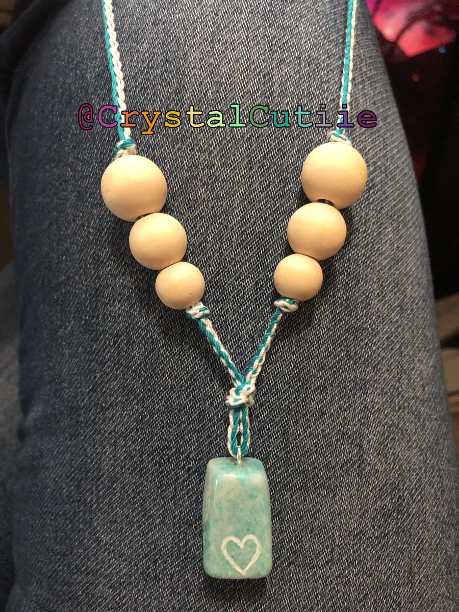 CutiieCrystal's tweet photo. Hand drilled this #beautiful #amazonite tumble, carved and painted the #heart along with personally crocheting the necklace string myself 🫶 #crysal #SmallBusiness #crafts #jewelry #womanowned #CrystalHealing #crochet https://t.co/0AcNJSe1I3
