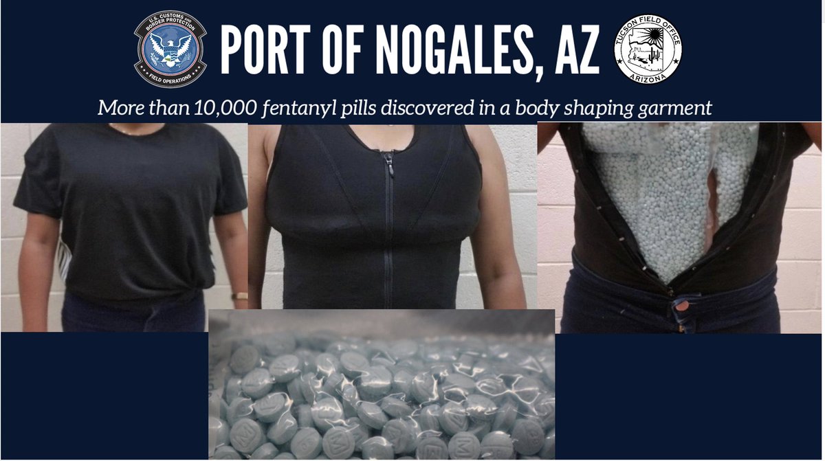 CBPPortDirNOG's tweet photo. More than 10,000 FENTANYL pills hidden inside a body shaping garment being worn by a pedestrian.  Great work by CBP Officers in preventing these dangerous opioids from reaching our communities. https://t.co/45FS03NHoI