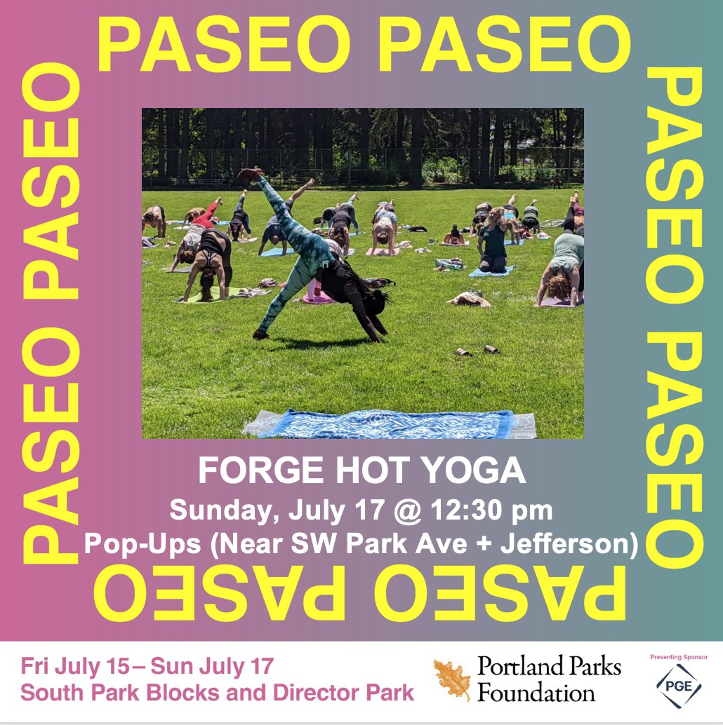 paseo_pdx's tweet photo. Come stretch at our Pop-Up yoga 🧘 sessions on Saturday and Sunday with Yoga Flex and Flow + Forge Hot Yoga. Both sessions are free and a great way to start your day! Don’t forget to bring a water bottle and a yoga mat. https://t.co/yuhvKDzQcq #PDX #PaseoPDX #PDXEvents https://t.co/gxremy2VEe