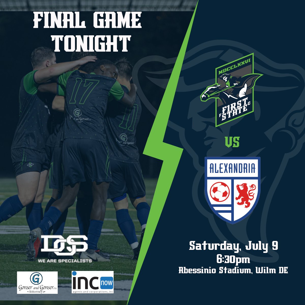 Last game of the szn tonight!! **Any kids wearing a soccer uniform/jersey gets FREE admission tonight!** Come out and cheer on the boys one more time this summer. 🆚 Alexandria Reds 🕜 630pm 🏟️ Abessinio Stadium 🚚 Maiale's food truck 🤤