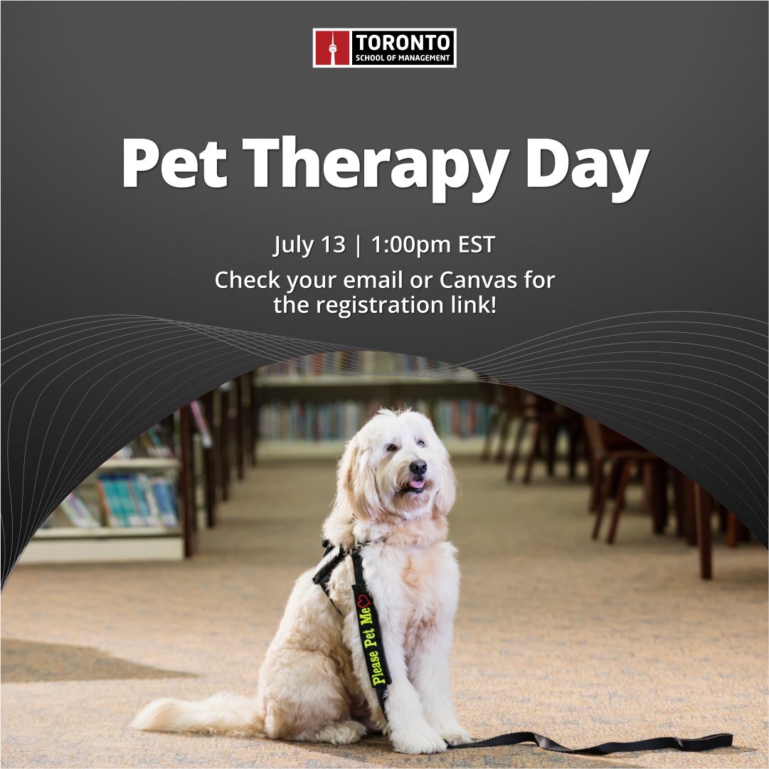 TorontoSoM's tweet photo. It’s going to be an exciting day for us when we celebrate Pet Therapy Day in the Student Lounge with our furry friends! Come join us on July 13th at 1 p.m. EST for a day of cuddles and fun!
#TSoM #myTSoM #pettherapy #studentlounge #puppy #pet #therapy #calm #calmmind https://t.co/f5kIWDU2rE