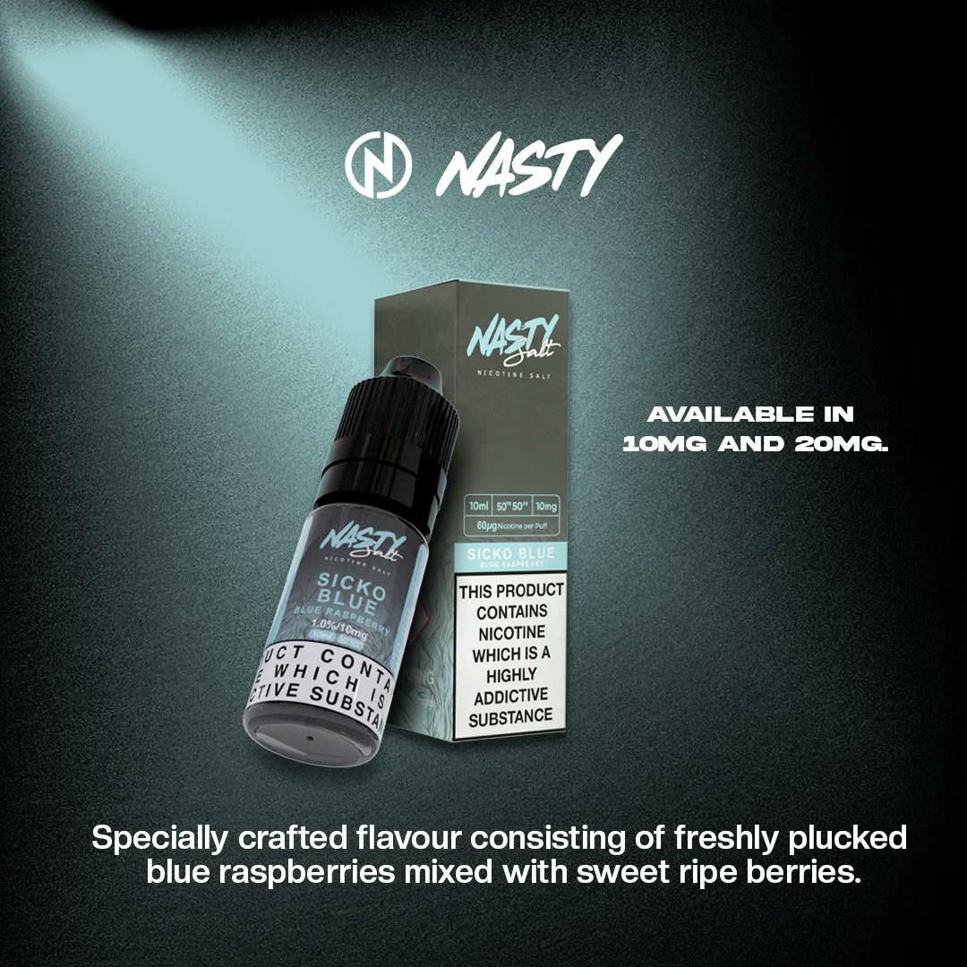 Freshly plucked blue raspberries mixed with sweet ripe berries. Sicko Blue salts available in 10 &amp; 20mg! #NastySalt