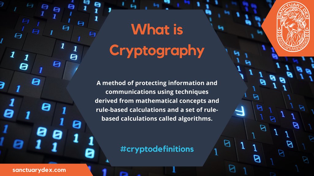 SanctuaryDEX's tweet photo. What is cryptography? It is a method of protecting information and communications using techniques derived from mathematical concepts.

#cryptodefinitions #understandingcrypto #sanctuarydex #SDEX #crypto #cryptocurrency #learning #learningaboutcrypto 

https://t.co/cfb5o0h1l6 https://t.co/Bq5TrUV2sp