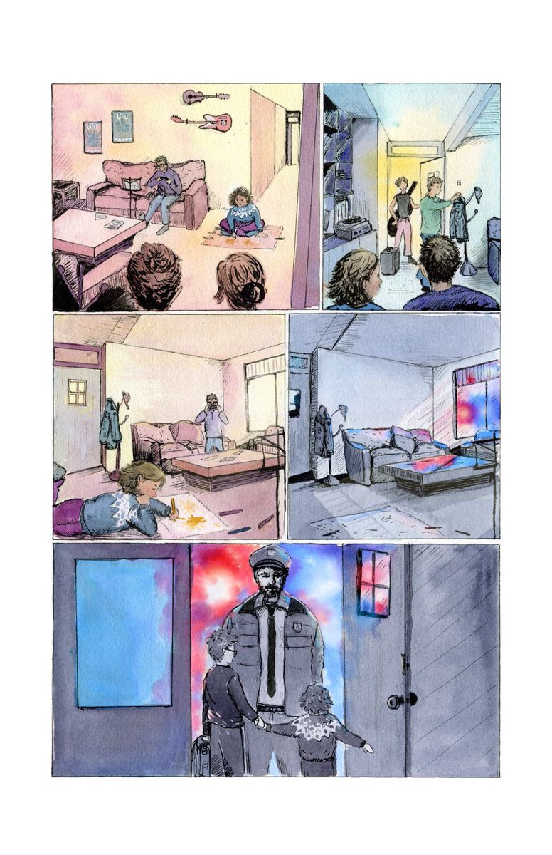 Only 1 week left on <a href="/CloakroomComics/">Tales From The Cloakroom</a> kickstarter. Here’s a bit of behind the scenes stuff: I’d never attempted a full size 11x17 painted comic page, and I ended up making two Page 1, as the style and colours I wanted shifted as I went along. Black background was my first version.