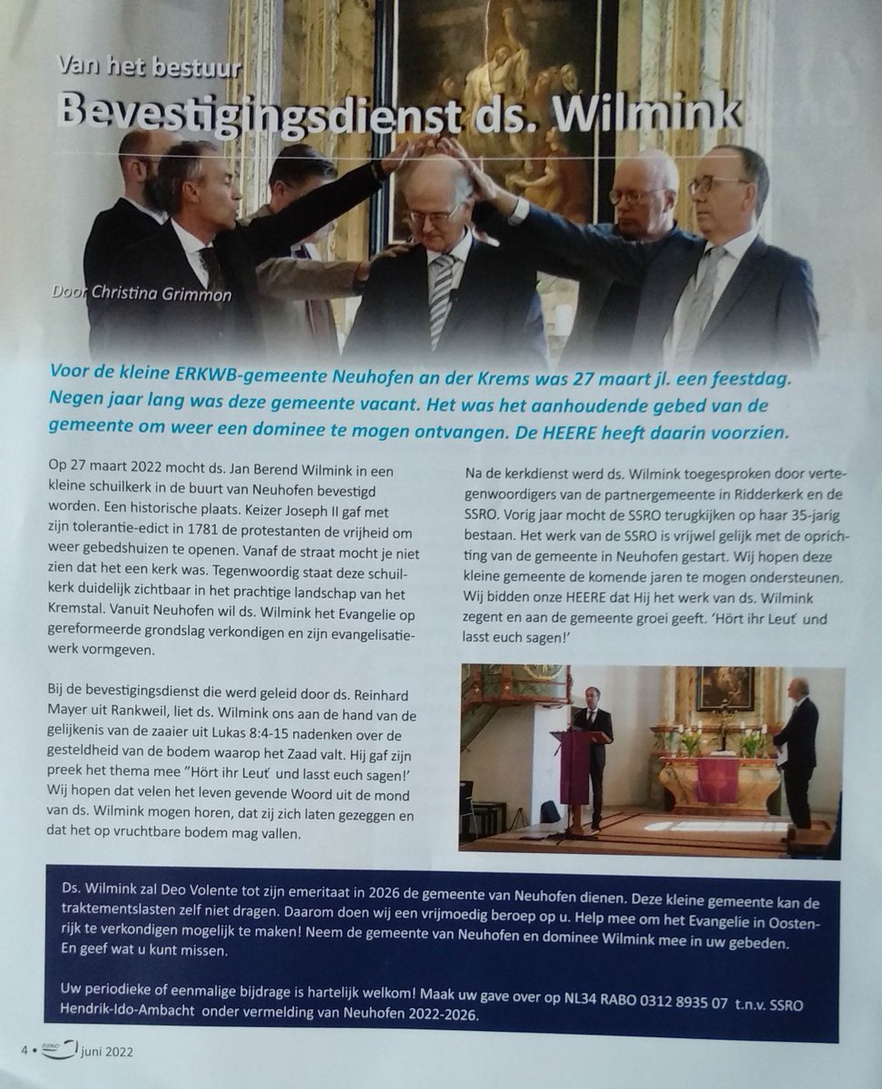 ds_Ernst's tweet photo. Op 27 maart werd ds. Jan-Berend Wilmink bevestigd als predikant van de Evangelisch-Reformierte Kirche WB in #Neuhofen onder handoplegging van vijf predikanten en één ouderling. Mail naar info@ssro.nl voor de papieren of de digitale versie van het #Oostenrijk Bulletin. @SSROnl. https://t.co/H1qugY23Ge