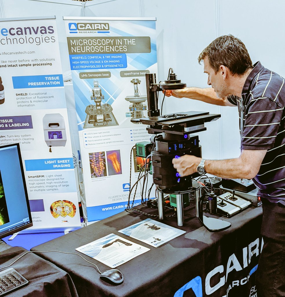 Jezpersonal's tweet photo. Finally set up at #FENS2022 😎🇲🇫 @Cairn_Research @CairnGmbH Visit us at booth 091 to see our shiny new automated openFrame microscope and how the same modules can work with dipping lenses on the uMs frame from @Sensapex. Also delighted to host our friends at @LifeCanvasTech. https://t.co/NGnlE2ipdG