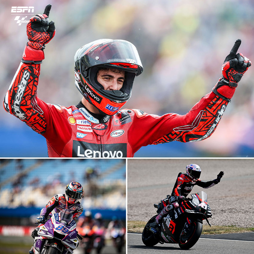 ¡Ellos son los pilotos con más pole position en la mitad de temporada! 🙌

Pecco #Bagnaia 4️⃣
Aleix #Espargaró 2️⃣
Jorge #Martín 2️⃣

#MotoGPxESPN