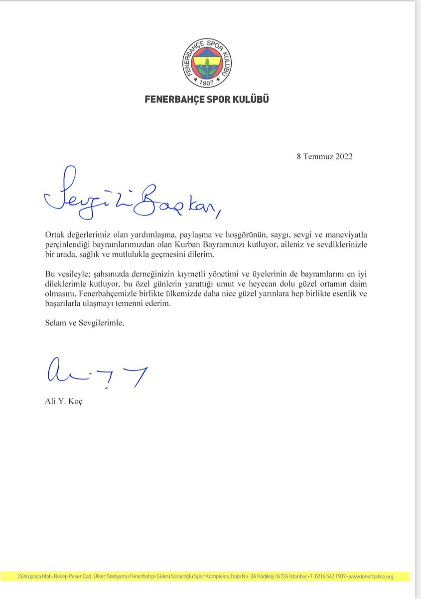 Ali Koç’dan derneğimize bayram mesajı. 

Başkanımız Ali Koç derneğimize göndermiş olduğu bayram mesajı ile dernek başkanımız, yöneticilerimiz ve üyelerimizin Kurban bayramını kutlamıştır. Bizler de bu vesileyle başkanımız Ali Koç’un bayramlarını kutlar kendilerine teşekkür ederiz