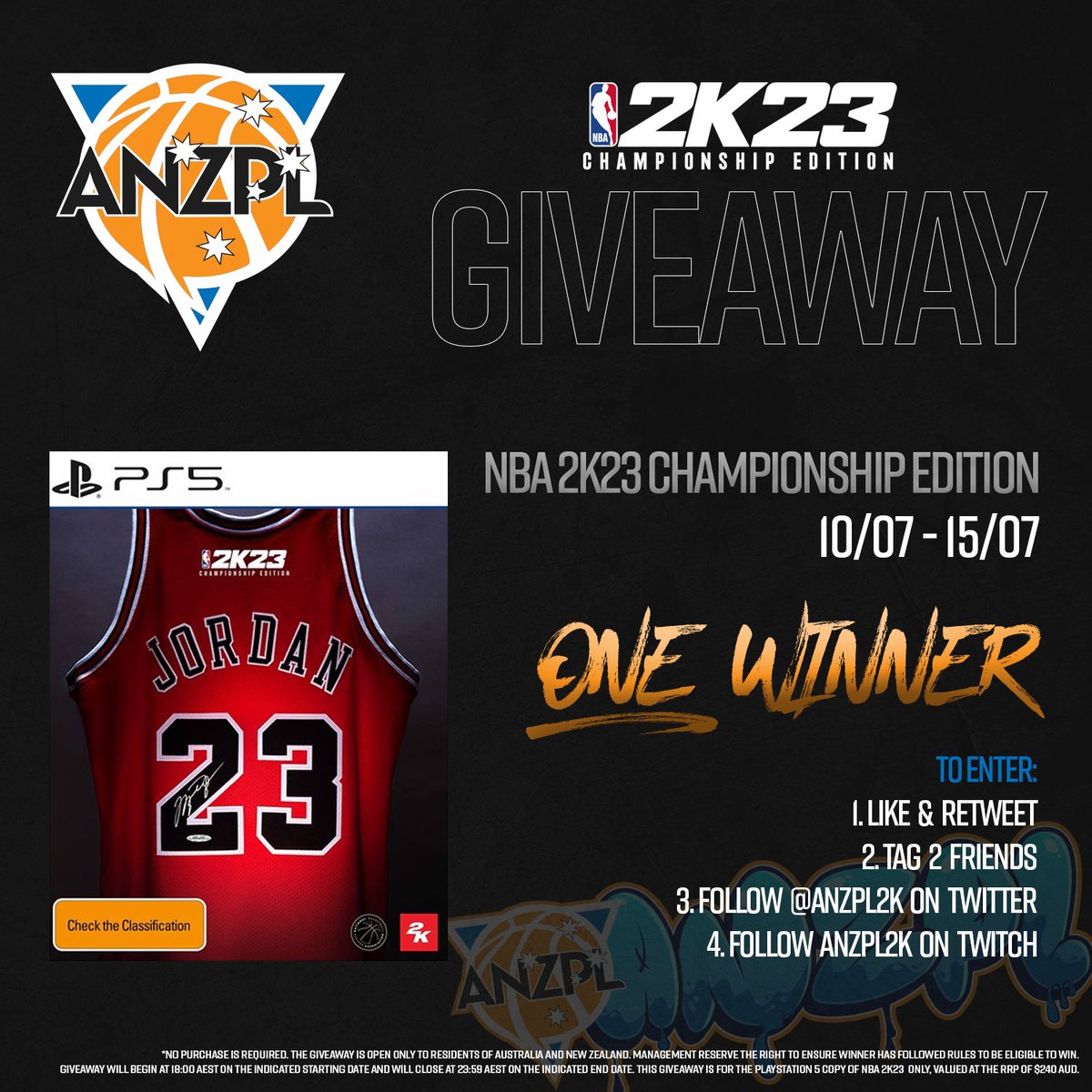 🏆 ANZPL NBA 2K23 CHAMPIONSHIP EDITION (PS5) GIVEAWAY 🏆 

To Enter:
1⃣ Like &amp; Retweet ♥️♻️
2⃣ Tag 2 Friends 
3⃣ Follow <a href="/ANZPL2K/">ANZPL</a> 
4⃣ Follow twitch.tv/ANZPL2K

Competition entries close 15/7/2022 @ 23:59 AEST

Winner announced on 16/7/2022

#ANZPL2K