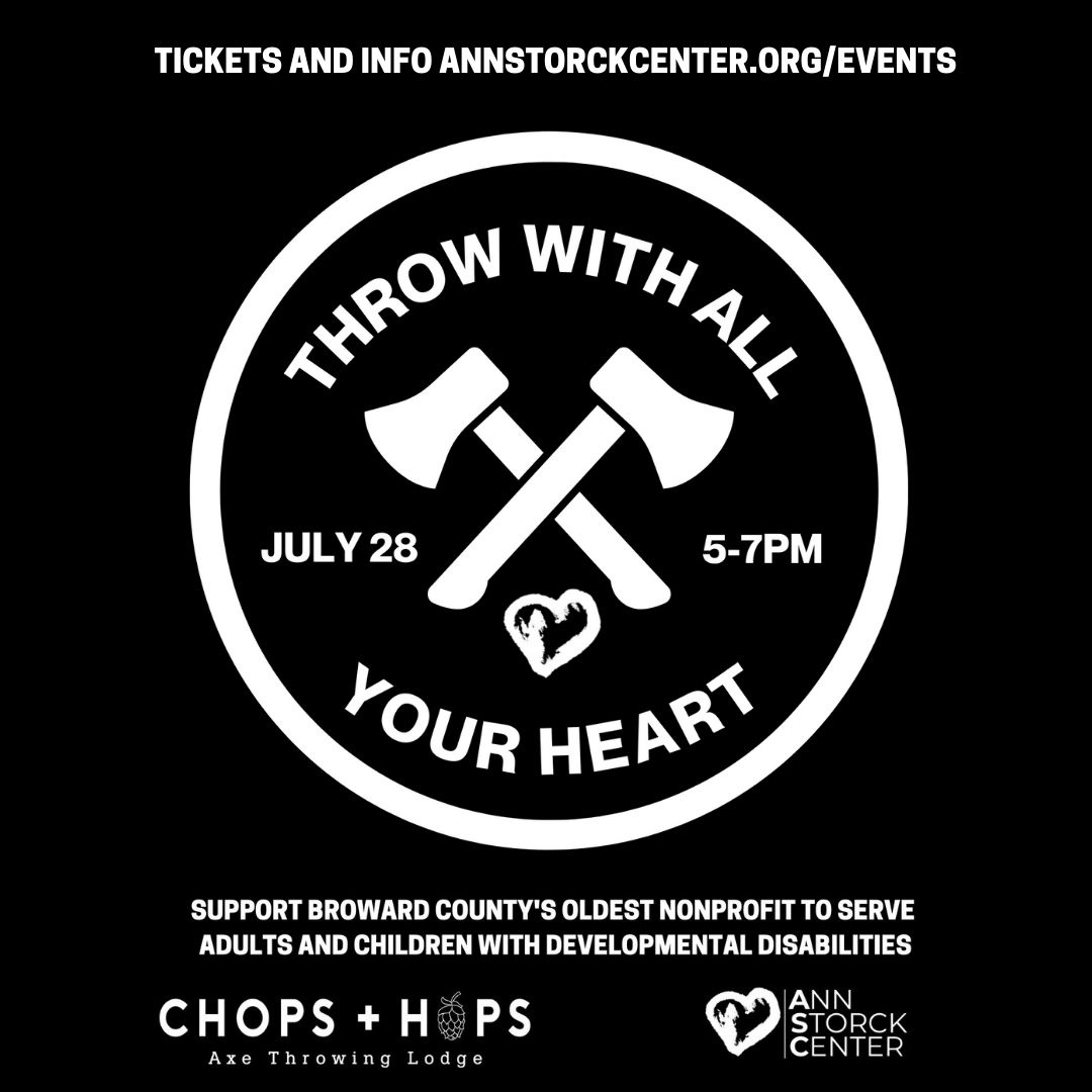 Come join us and kick some AXE!!
For additional information and tickets visit annstorckcenter.org/events

#nonprofitevents #nonprofitsupport #southflorida #southfloridaevents #browardcounty #fortlauderdale #ftl #ftlauderdale #chopsnhops #axe #axethrowing