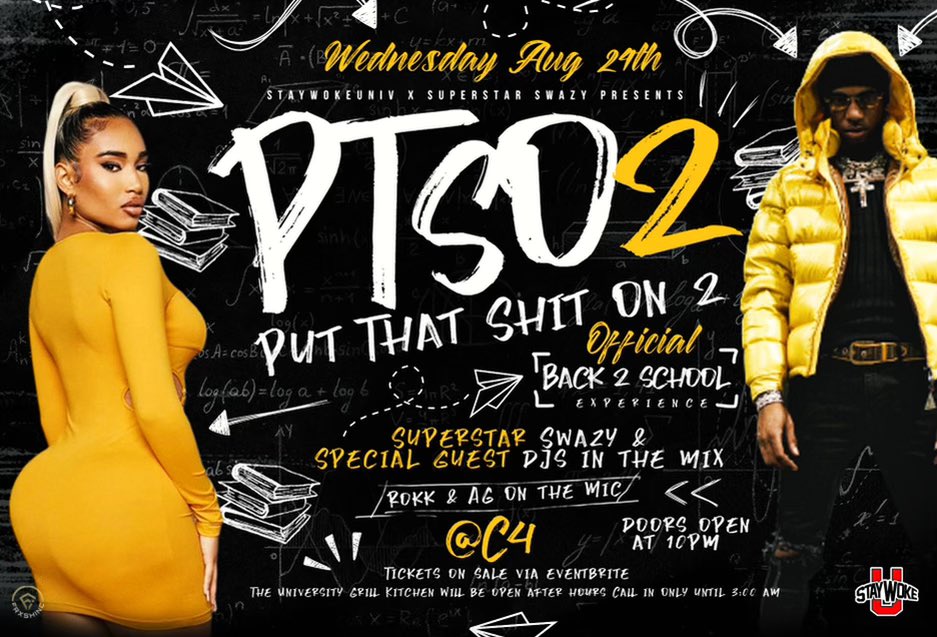 SuperStarSwazy's tweet photo. Tickets sold out twice in 24hrs before i even drop the real flyer ‼️ 
Let the countdown beginning from The Return to the Greatest HBCU 💜💛 DM ME IF YOUR WANT A HOST FLYER #PTSO2  #InSwazyWeTrust https://t.co/Tbe7TaEmxi