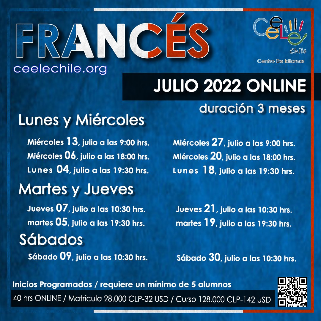ceelechile's tweet photo. cursos grupales Online de #Aleman #Chino #Coreano #Frances #Ingles #Italiano #Japones #Portugues #Ruso 
matriculas  https://t.co/XHx0GND0Ev
#Arabe #Holandes #Polaco #Sueco 
#Santiago #Chile #instachile #Chilegram #idiomas #online  #apoyaPyme #ElijePyme #julio2022 #zoom #lluvia https://t.co/isGQiLp1JY