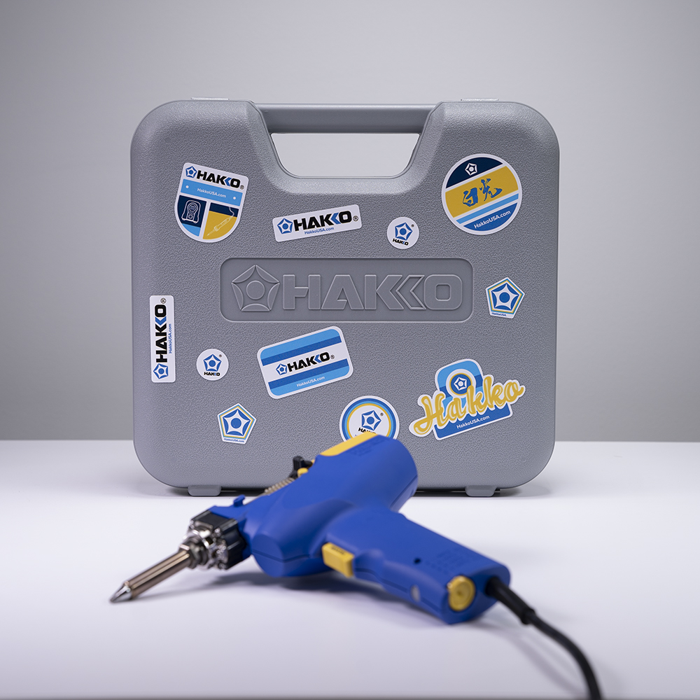 HakkoUSA's tweet photo. Maybe we went a little overboard with the Hakko Stickers? But you have to admit the FR-301 Portable Desoldering Tool case never looked better! 😁
#hakko #hakkousa #desoldering #solderingiron #fr301 #desolderingtool #portabledesoldering #solderingstation #diy #habbyiest https://t.co/pj03nuRZwA