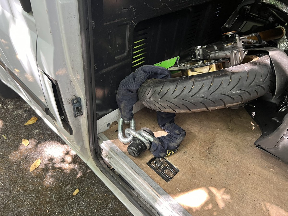 stolen_london's tweet photo. Great result today - stolen van on false plates hiding a freshly stolen TMAX Scooter within (equipped with a @BikeTrac, which saved it). Had to peel it open slightly 😬. Massive thanks to local units who came out and didn’t give up until we had it open - legends! https://t.co/VwHeYVECen