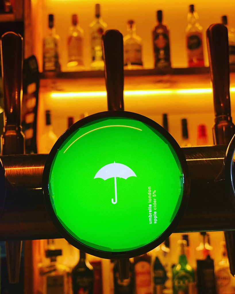 Don’t walk.. run! Our absolute favourite 🤩
*Umbrella Cider* 
The taste is a combination of tropical and citrus notes . Made with a mixture of dessert and traditional cider apples varieties. Using only British apples, directly purchased from British farmers. Made in London
