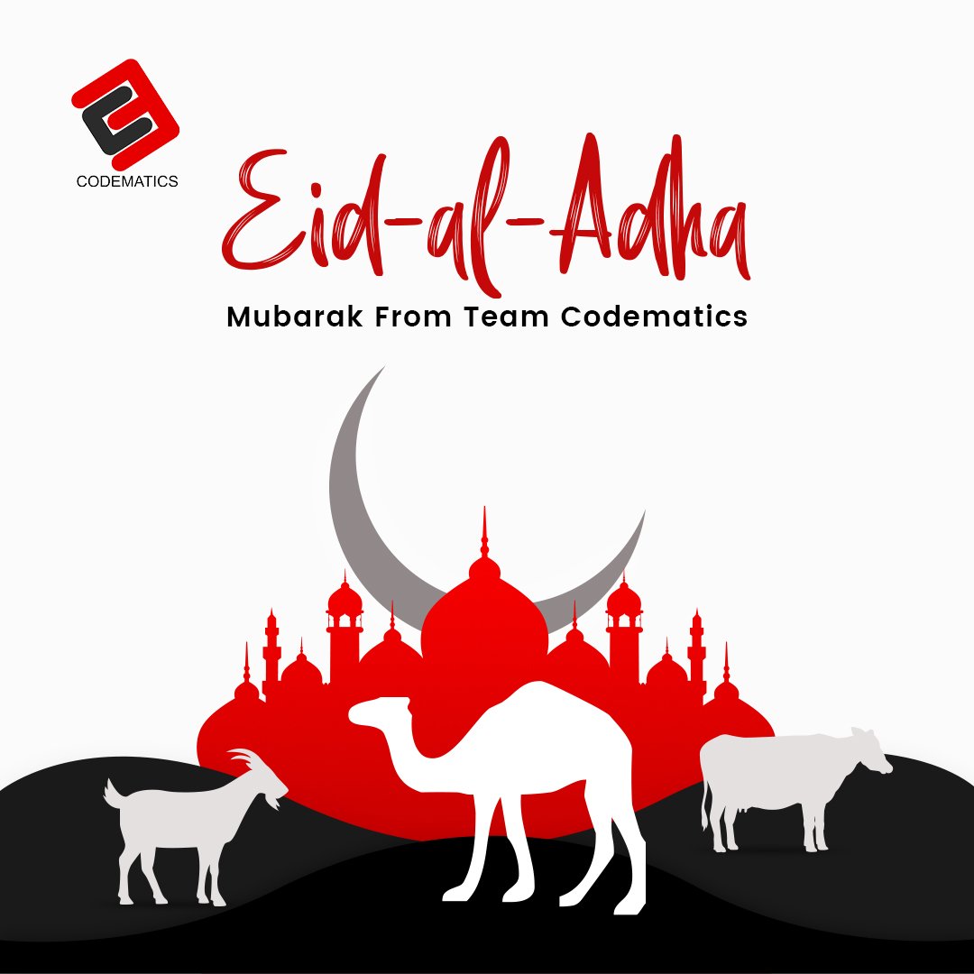 Codematics_Inc's tweet photo. This Eid-ul-Adha, we at Codematics Inc. wish that Allahβs blessings light up your life and that it is filled with happiness, peace, joy and success. Eid Mubarak!
#eiduladha2022 #EidAlAdha #EidMubark #TeamCodematics #Urraan #Codematics https://t.co/4UVDOZ7oY2
