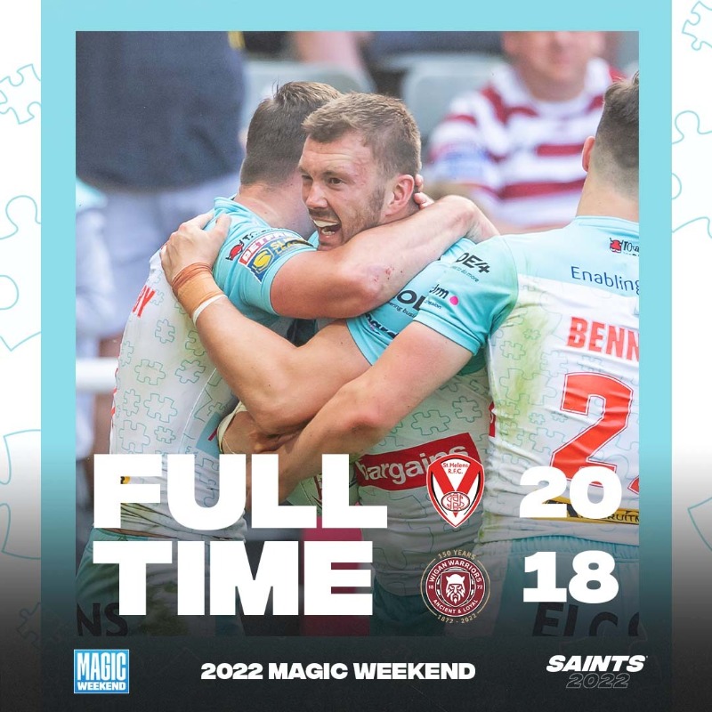 Saints1890's tweet photo. FT: ⚪️🧊 Saints 20-18 Wigan ⚫🌺 

𝐍𝐄𝐕𝐄𝐑 𝐖𝐑𝐈𝐓𝐄 𝐎𝐅𝐅 𝐓𝐇𝐄 𝐒𝐀𝐈𝐍𝐓𝐒.

#COYS