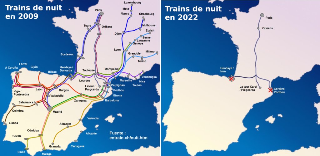 😵‍💫 Trenes nocturnos entre la Península Ibérica y Francia (2009 - 2022)

aterra.info/uma-centena-de…
Vía <a href="/MenosAvioes/">Aterra 🚇</a> y <a href="/BCamposPereira/">Bernardo de Campos Pereira</a>