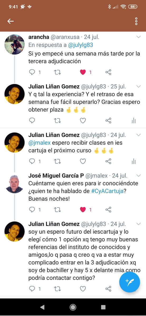 24 julio 2020 🗓️ Hace casi 2 años de la primera vez que hablé con <a href="/jmalex/">José Miguel García P</a> por #Twitter 
Gran incertidumbre en esas fechas 😁
Cómo ha cambiado mi visión de la vida en este tiempo, cuánto me ha aportado #CyACartuja y su director y amigo José Miguel 💙, muy agradecido 🥰
#recuerdos