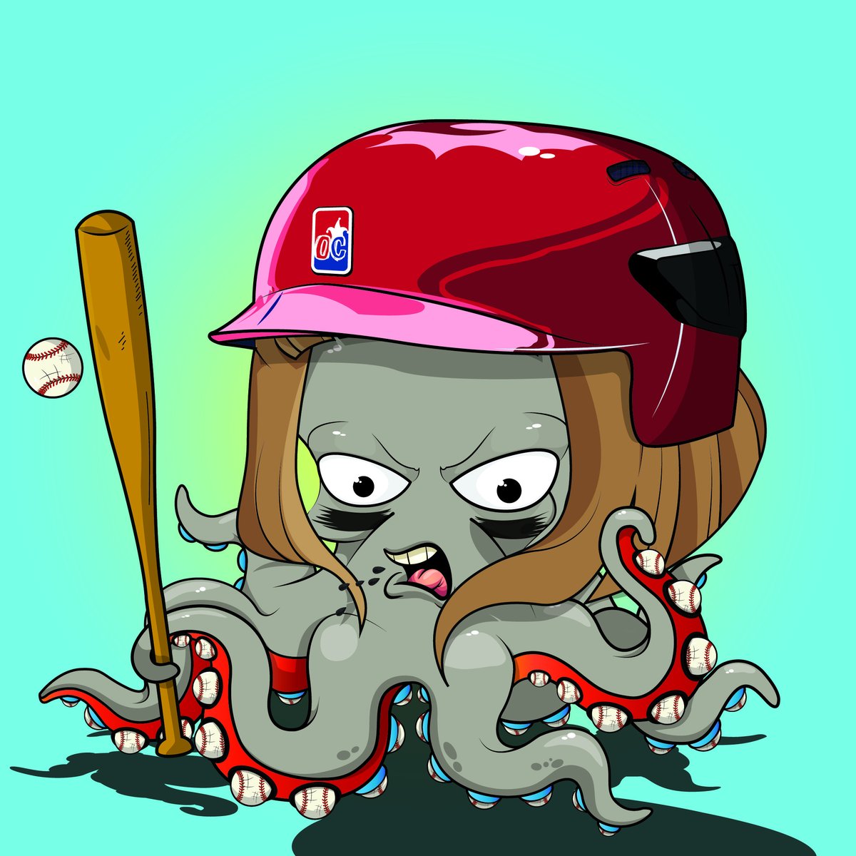 OctoClubNFT's tweet photo. When the #octo behemoth known as Bertha, one of the #OctoClub's favored #baseball players, steps up to the plate. Pitchers start shaking in their shoes, &amp; the world of Octos sometimes even actually ink themselves. There is nothing more scary to pitchers than Bertha at the bat. https://t.co/IEOeKxY6OY