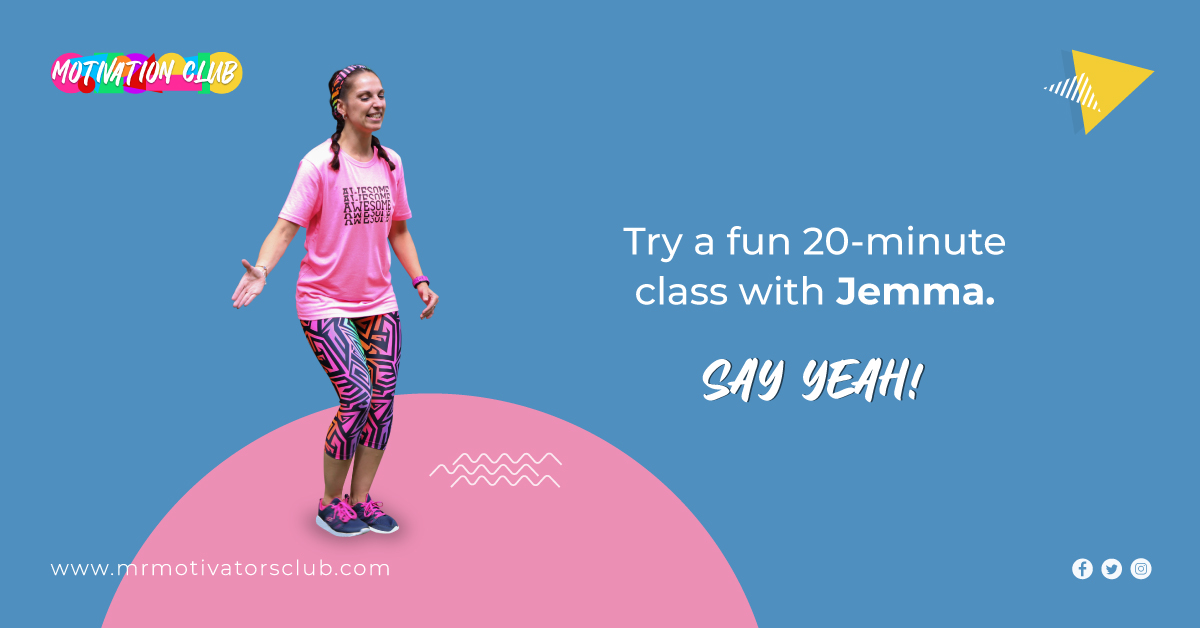 There are many ways to work those all-important muscles, so try a fun 20-minute class with Jemma on the Motivation Club. It's longer, varied and works your legs and core. Sign up for a 10-day free trial today. Say Yeah! mrmotivatorsclub.com #20minuteworkout #MusclesMatter