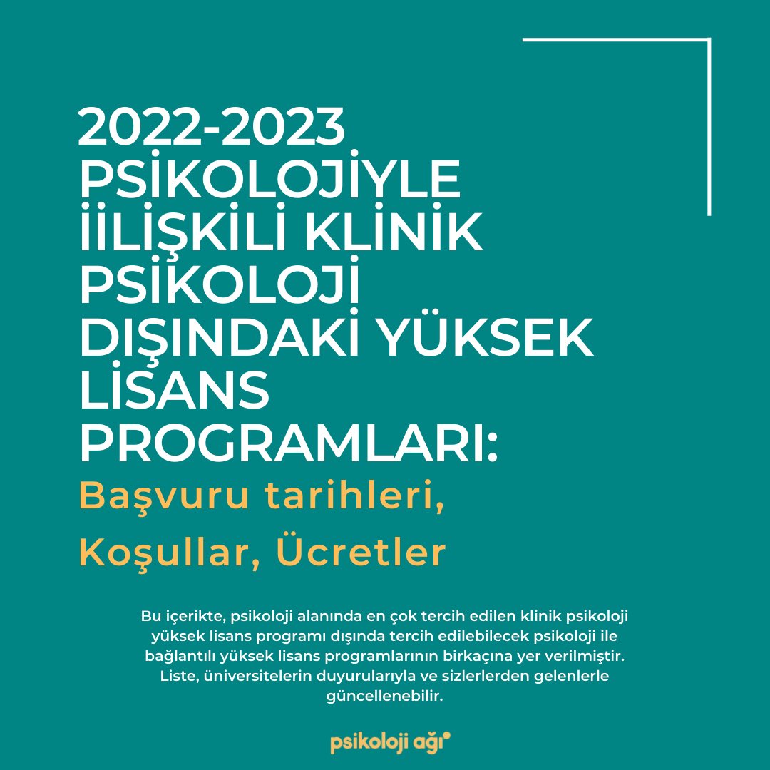 2022-2023 Klinik Psikoloji Dışındaki Yüksek Lisans Programlarına ilişkin bilgileri sizin için derledik! 🤩
🔗 psikolojiagi.com/2022-2023-psik…