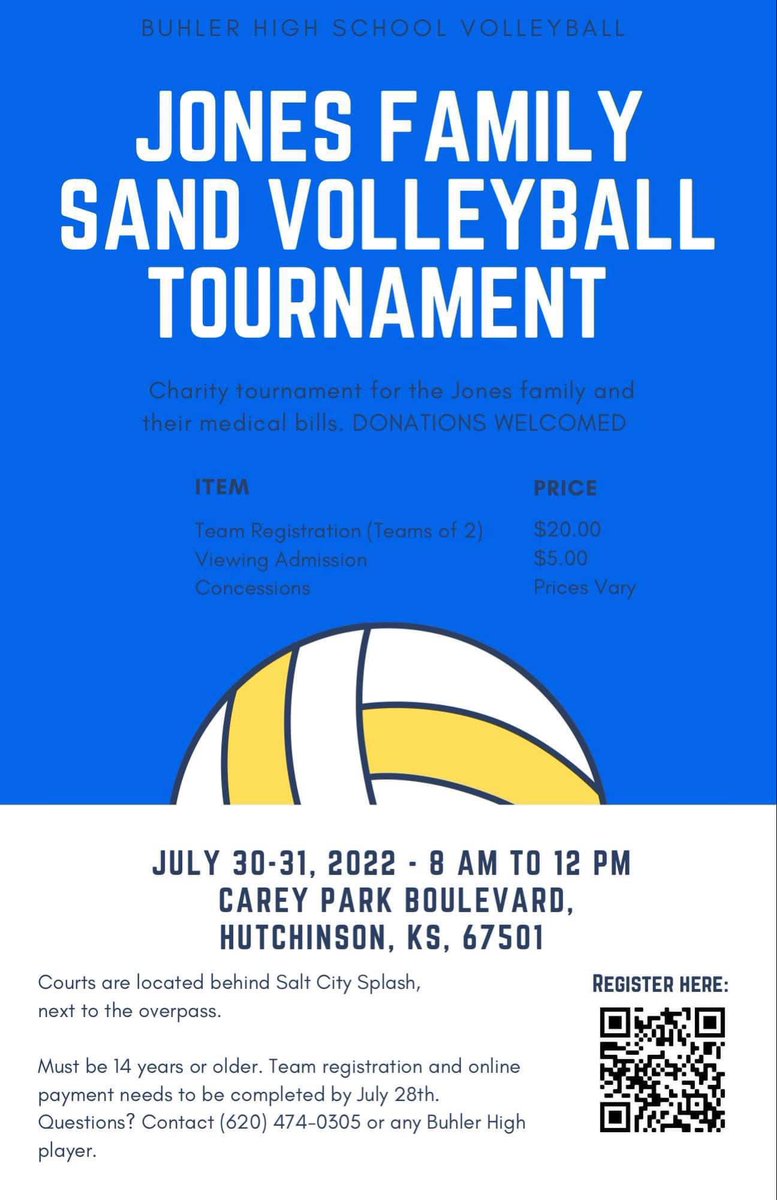 Jennifer Koontz (@doctorkoontz) on Twitter photo Buhler volleyball is hosting a sand volleyball tournament fundraiser to benefit the Jones family. It’s in Hutch July 30-31. Sign up to support their family! Link to register: docs.google.com/forms/d/e/1FAI… <a href="/sportsinkansas/">Sports in Kansas</a> <a href="/CatchItKansas/">Catch It Kansas</a> <a href="/tayloreldridge/">Taylor Eldridge</a> Buhler volleyball is hosting a sand volleyball tournament fundraiser to benefit the Jones family. It’s in Hutch July 30-31. Sign up to support their family! Link to register: docs.google.com/forms/d/e/1FAI… <a href="/sportsinkansas/">Sports in Kansas</a> <a href="/CatchItKansas/">Catch It Kansas</a> <a href="/tayloreldridge/">Taylor Eldridge</a>