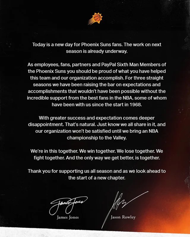 Daily reminder that the Mavs beat the Suns so bad in game 7, their organisation issued a formal apology.