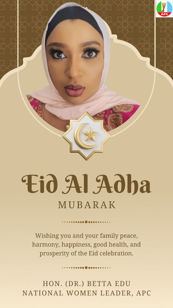 IbrahimEnemi's tweet photo. Eid-El-Kabir: SALLAH MESSAGE  FROM 
OFFICE OF THE NATIONAL WOMEN LEADER

Today, I am sending my warmest Sallah greetings with heartfelt felicitation to all Muslims Faithful as I pray that you remain blessed and may Allah hear all our prayers. May you increase from strength to... https://t.co/vVyfw8tVqM