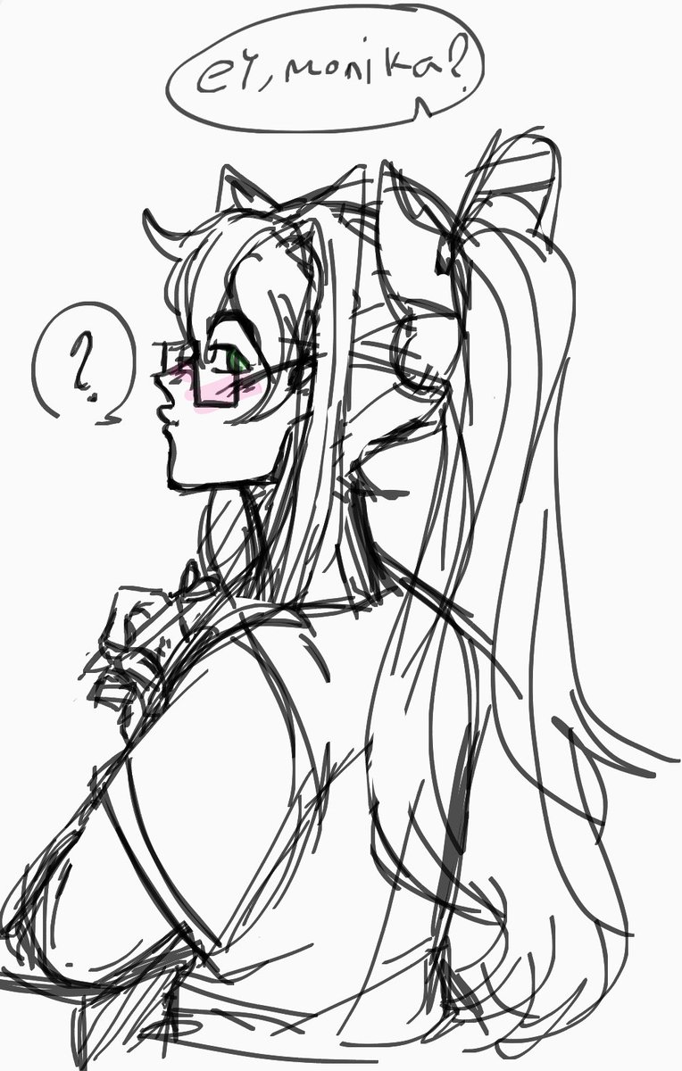 StrawberrySpuff's tweet photo. Headcanon, Monika wears contacts 24/7 and wears her glasses when she's chillin at home

(heres a teinspy comic of said scenario) 

#DDLC #DDLCfanart https://t.co/PmiL6fQF3Q