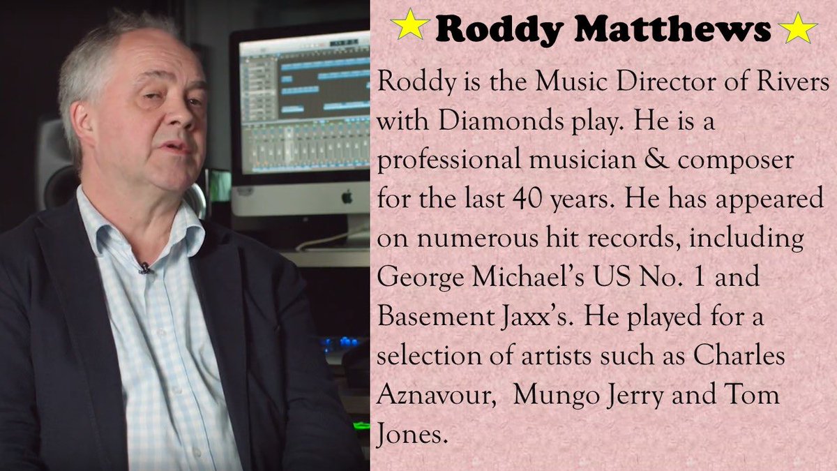 SohayaV's tweet photo. Roddy Matthews creates incredibly catchy #music for #RiversDiamonds Could have been written by the #Beatles but not! Roddy has worked with many famous #singers & #pop groups. This is no less brilliant! See what you think at #theatre #PinterStudio @QMULSciEng #Sundayvibes https://t.co/1wjDWcVRyu