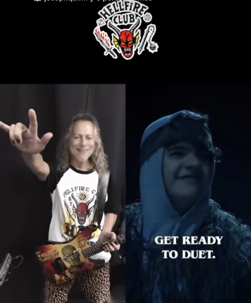labutacatulugar's tweet photo. #Metallica homenajea a #EddieMunson usando la playera de #ClubHellfire y con video en #TikTok, tocando #MasterOfPuppets con dedicatoria: "Eddie, esto es para ti".  

#StrangerThings https://t.co/BK4Yss76po
