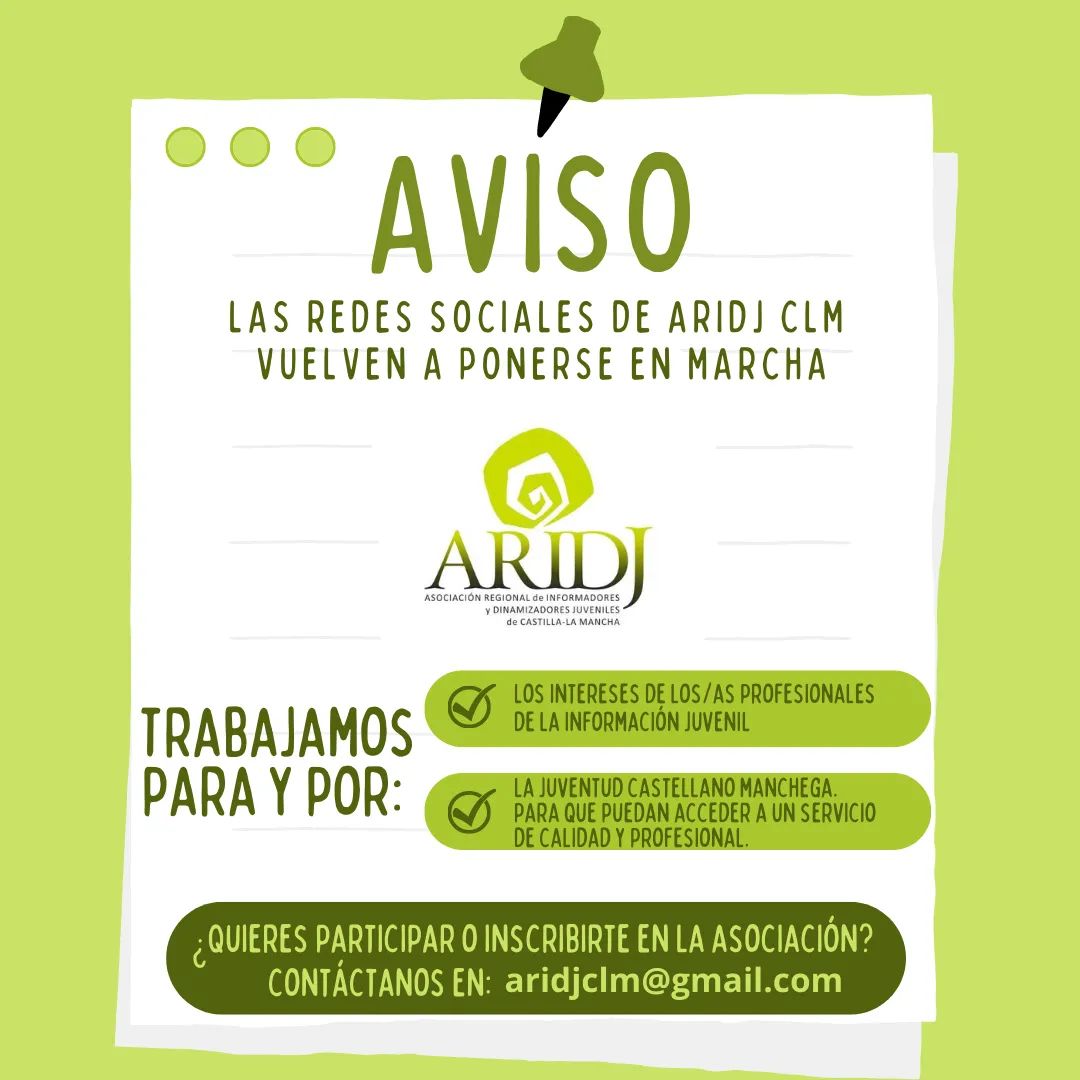 ARIDJCLM's tweet photo. Hemos vuelto!!! #CLM #juventud #informaciónjuvenil #redsij @juventudclm @InjuveSpain https://t.co/dD96xhwcVK