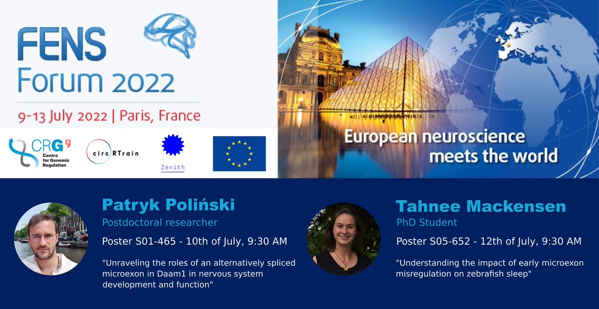 Patryk Poliński (@patrykpolinski) on Twitter photo Ready for #FENS2022 <a href="/FENSorg/">FENS</a>!?
Come and see our posters from <a href="/CRGenomica/">Centre for Genomic Regulation (CRG)</a>, <a href="/mirimiam/">Manuel Irimia</a> lab!
Come and find my poster S01-456 tomorrow morning (9.30-13.00), and great <a href="/tahnee_mac/">Tahnee</a> this Tuesday! <a href="/circrtrain/">circRTrain</a> <a href="/zenith_etn/">zenith-etn</a> <a href="/Mariecurie_alum/">Marie Curie Alumni Association (MCAA)</a> <a href="/MSCActions/">Marie Skłodowska-Curie Actions</a>.
See you there! Ready for #FENS2022 <a href="/FENSorg/">FENS</a>!?
Come and see our posters from <a href="/CRGenomica/">Centre for Genomic Regulation (CRG)</a>, <a href="/mirimiam/">Manuel Irimia</a> lab!
Come and find my poster S01-456 tomorrow morning (9.30-13.00), and great <a href="/tahnee_mac/">Tahnee</a> this Tuesday! <a href="/circrtrain/">circRTrain</a> <a href="/zenith_etn/">zenith-etn</a> <a href="/Mariecurie_alum/">Marie Curie Alumni Association (MCAA)</a> <a href="/MSCActions/">Marie Skłodowska-Curie Actions</a>.
See you there!