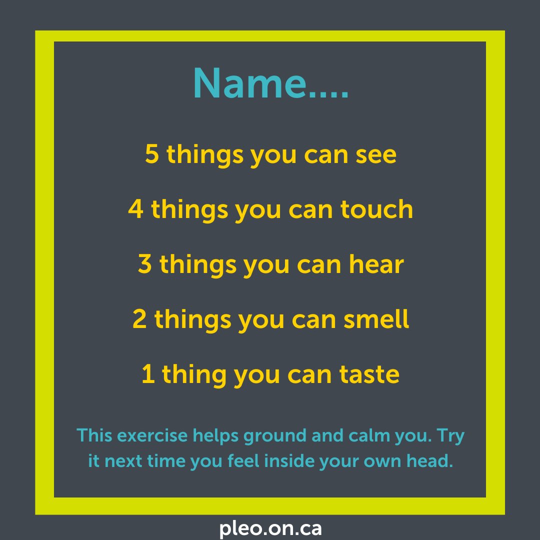 pleo4families's tweet photo. Feeling anxious or overwhelmed? Try the 5-4-3-2-1 grounding technique.

#anxious #overwhelmed #cbt #cognitivebehaviourtherapy https://t.co/SDNTBJl1Rr