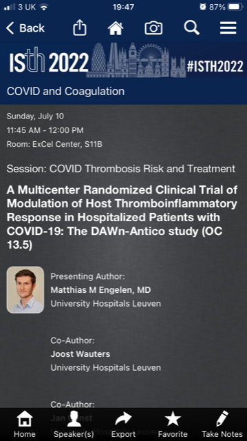 CMVB_KULeuven's tweet photo. CMVB tomorrow at #ISTH2022 meeting !! Presentations from @MatthiasEngelen on COVID and the DAWn_Antico study &amp; @kmartinod on recommendations for NETs measurements in SSC session. Also posters from @ValerieSpalart and again @MatthiasEngelen https://t.co/0SRsYFR9kX